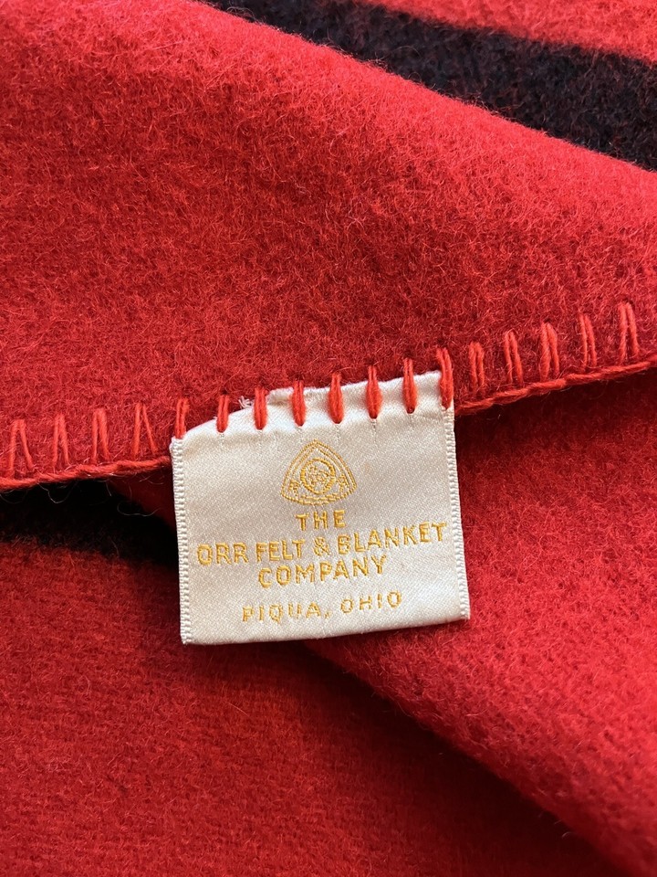 Orrlaskan 100 Wool Orr Felt & Blanket Red Black Strip 87 X 69 Vintage