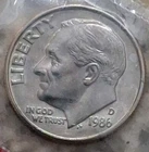 1986 D  FRANKLIN D. ROOSEVELT DIME (10c) BU UNCIRCULATED In Cellophan