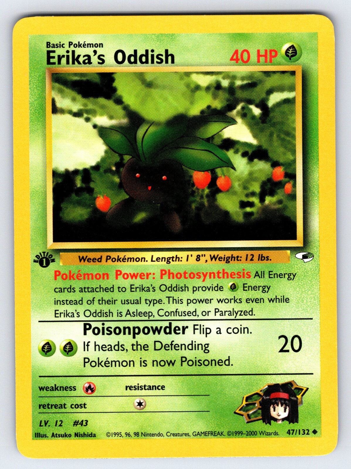 Erika's Oddish 47/132 1st Edition Gym Heroes Pokemon Card Vintage WOTC - Nm/Vlp