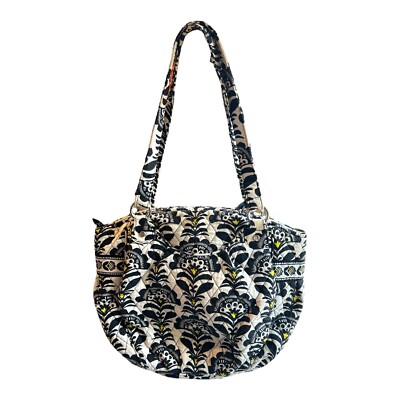 Vera Bradley Night And Day Pattern Purse Hand Bag Black White Gray With Strap.