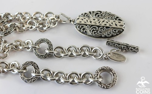 Lois Hill Sterling Silver Scroll & Bead Pendant 16" Chain Link Choker Necklace - Picture 4 of 5