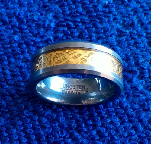 Mens Celtic Dragon Ring Tungsten Carbide Wedding Band Size 7.5 - Picture 2 of 4
