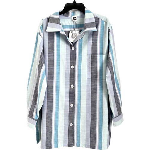Anne Klein Womens Sz 2X Striped Button Up Shirt Blue Shacket Cuffed Sleeve