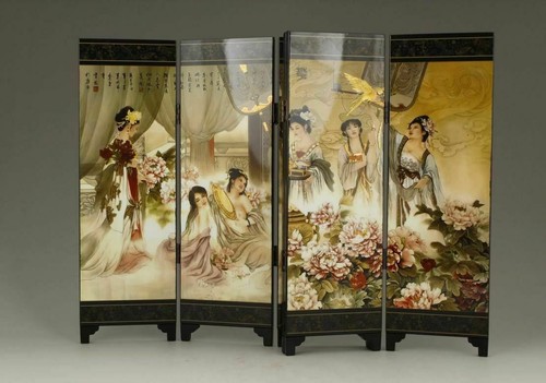 QUADRO LACCATO CINESE FATTO A MANO BELLES FAI IL BAGNO DECORAZIONE SCHERMO - Foto 6 di 10