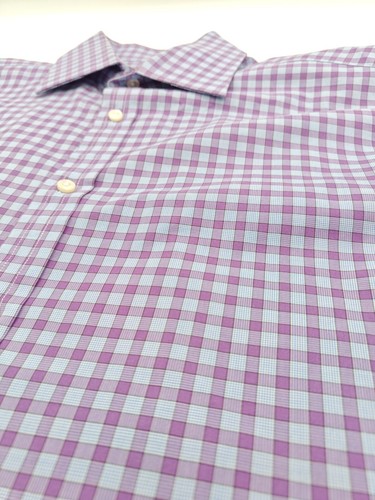 🇺🇲 Thomas Pink Men's French Cuff Cotton Dress Shirt 15.5x36 Purple Check - Picture 6 of 7