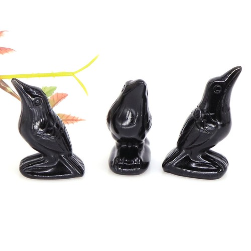 2 Zoll Rabenstatue Naturkristall Schwarz Obsidian Tiere Krähe Figur Dekor Geschenke - Bild 5 von 6