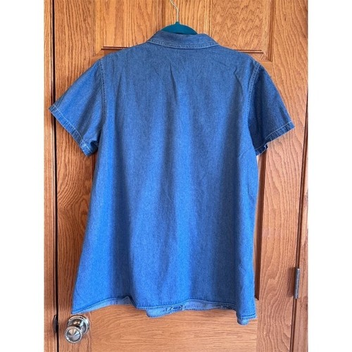 Duo Maternity Button Up Shirt Blue Collared Short Sleeve L - Picture 2 of 8