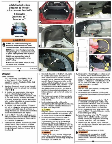 Trailer Wiring Harness Kit For 16-17 Toyota Prius Except Prime Plug & Play T-One - Picture 2 of 2