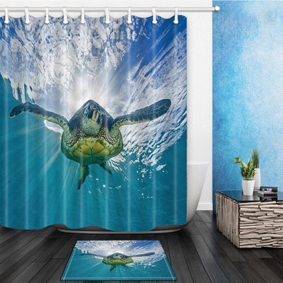 Diving Swimming Turtle Bathroom Decor Shower Curtain Waterproof