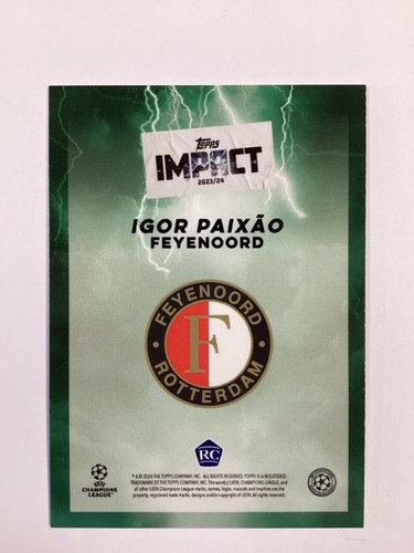 TOPPS IMPACT 2024 IGOR PAIXAO FEYENOORD PARALELO 81/99 - Imagen 2 de 2