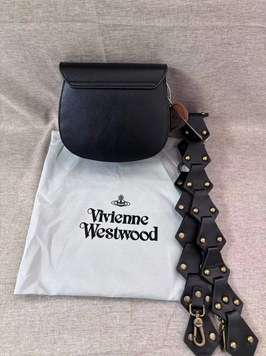 Vivienne Westwood Saddle Bag Black Leather Gold Orb Logo