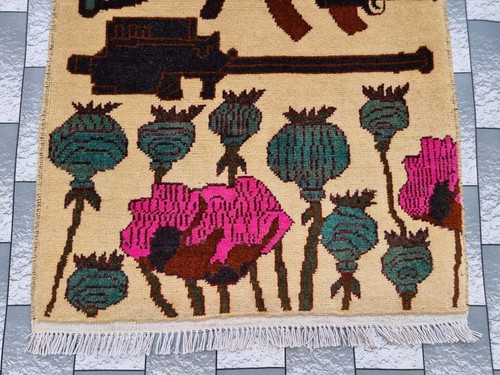 Upium Afghan Tribal Handmade Rug Area War Rug With Upium History Rug 80x60 cm - Picture 6 of 11