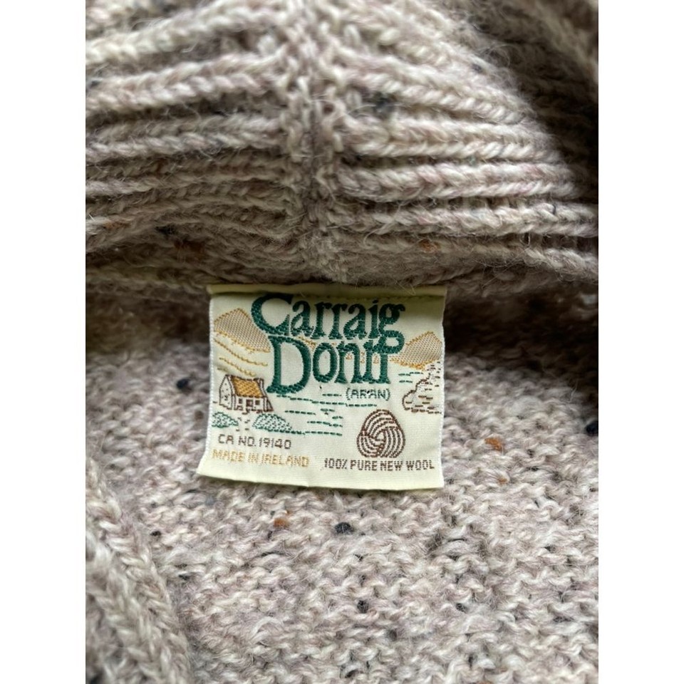 Jersey De Lana Virgen Aran Irlandés - Estilo Tradicional, Punto Panal, Cuello De Tortuga - Hecho En Irlanda