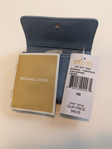 Michael Kors Key Chain Flap Coin Wallet Jet Set Powder Blue Light Blue Pebbled  - Bild 9 von 15