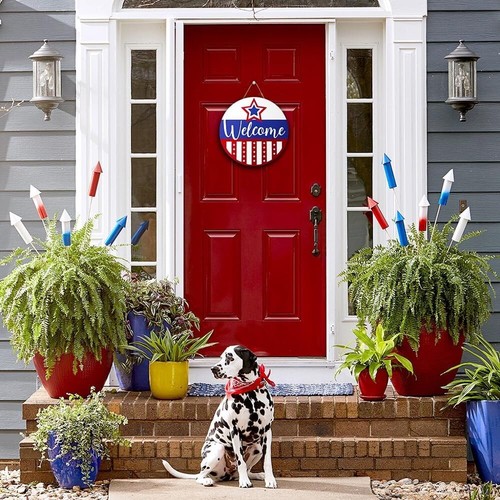 Durable Independence Day Door Sign - Rustic 12” Wooden Wreath Decoration - Picture 9 of 9