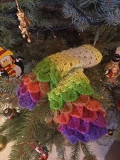 HANDMADE CROCHET DRAGON SCALE FINGERLESS GLOVES KING COLE VARIAGATED BRIGHT NEON