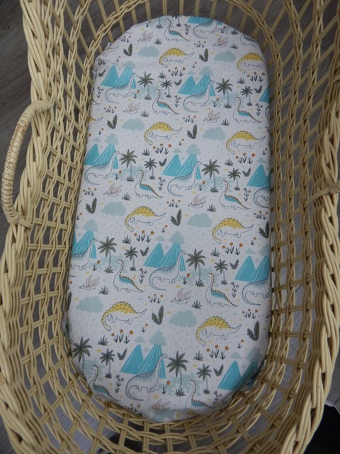 Bassinet Fitted Sheet Dinosaurs on White FITS STANDARD BASSINET Bassinet Fitted Sheet Dinosaurs on White FITS STANDARD BASSINET