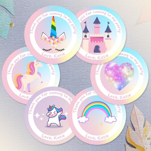 Personalised Unicorn Birthday Party Thank You Seals Stickers Labels Sweet Cone - Picture 1 of 13