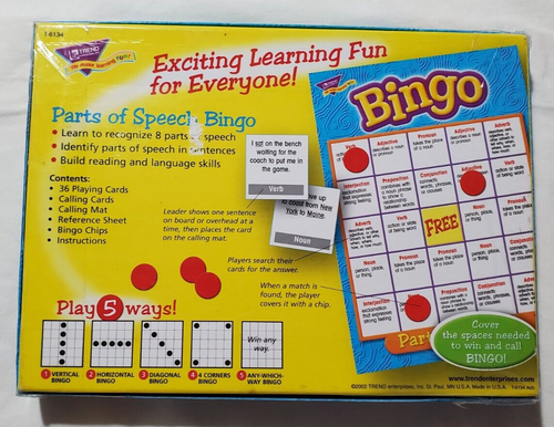 Trend Enterprises Bingo games Alphabet Numbers Parts of Speech LOT of 3 teacher - Picture 3 of 7