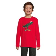Holiday Time Boys Long Sleeve Christmas Graphic Tee Shirt, Husky Red Size M 8 