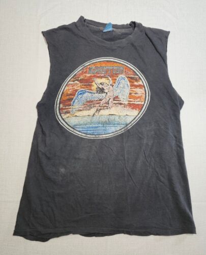 Vintage Led Zeppelin Swan Song Cutoff Sleeve TShirt  Made In USA Screen Stars L - Afbeelding 1 van 9