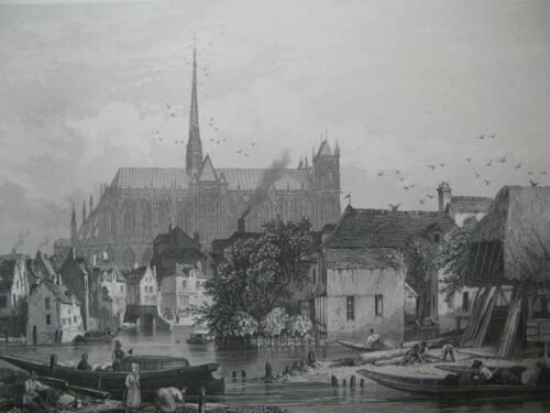 1870 FRANCE Originale gravure The Cathedral of Amiens - Photo 1/2