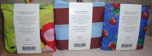 (3) BAGGU Borsa Standard Tote ~ MELA, TENDA DA SOLE IN UVETTA, FRAGOLE ~ NUOVO - Foto 2 di 3