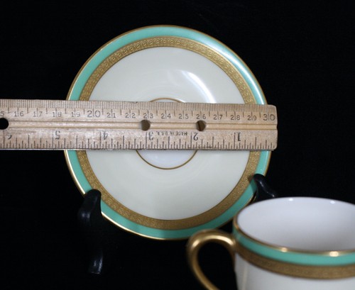 RARE! ANTIQUE LENOX CHINA C337D GREEN W/ GOLD DEMI / DEMITASSE CUP & SAUCER SET - Picture 5 of 6