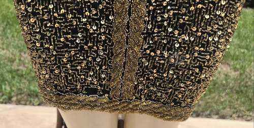 Abito da cocktail VINTAGE TOOTSIES nero oro perline e paillettes manica lunga taglia 12 - Foto 6 di 18