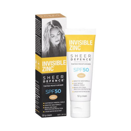 INVISIBLE ZINC SHEER DEFENCE Tinted Moisturiser SPF 50 Light 50g-Exp: AUG 2026