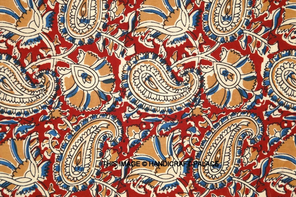 25 Yard Indian Kalamkari Print Cotton Hand Block Anokhi Printed Fabric Sanganeri - Image 2 of 4