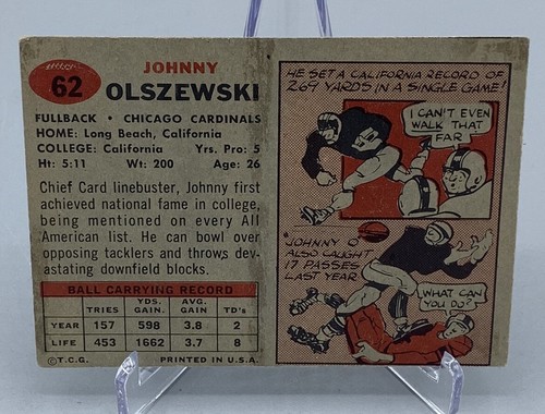 1957 Topps Johnny Olszewski Chicago Cardinals #62 - Bild 2 von 2