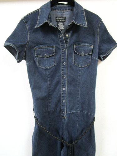 NO BOUNDARIES JEAN EMBELLISHED SHORT SLEEVE BELTED JUMPSUIT SIZE M JUNIOR - Picture 3 of 12
