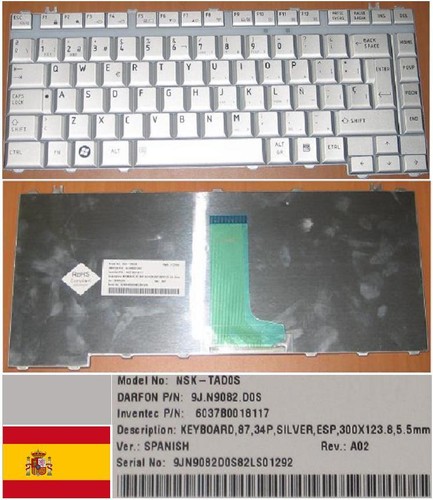 Keyboard qwerty Spanish Toshiba Satellite A200 NSK-TAD0S 9J.N9082.D0S Grey