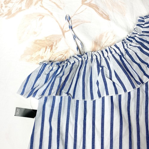SNAP Small Dress One Shoulder Ruffle Blue White Stripes Summer NEW  - Picture 5 of 7