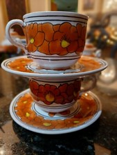 Juan P Guerrero B Dolores hand made in Mexico Set of 2 cup and saucer orange f