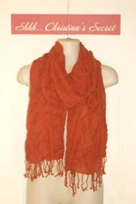 SHAWL WRAP SCARF Rusty Pumpkin Autumn Long Wide Fringes Crinkle VG++