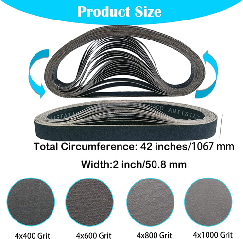 12 Pack 2 X 42 Inch Silicon Carbide Sanding Belts Set - 400 600 800 1000 Grits H - Picture 2 of 12
