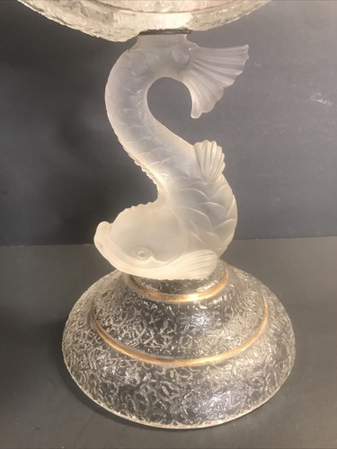 Antique Art Deco Baccarat glass centerpiece/Dolphin/Seashell/France C.1940/Vase - Picture 2 of 12