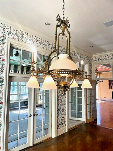 Victorian-style Gas & Electric Chandelier - Vintage Reproduction - Picture 2 of 4