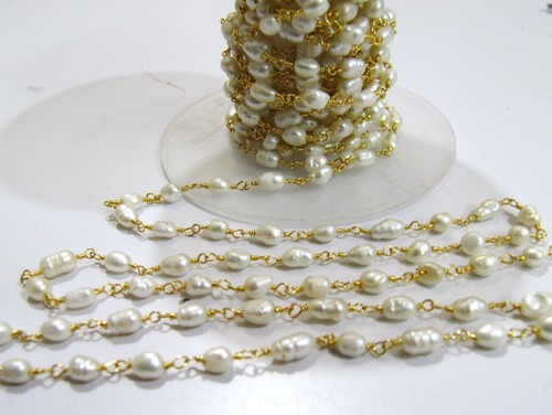Cadena de rosario perla de arroz de agua dulce genuina cadena con cuentas naturales por pie - Imagen 4 de 10