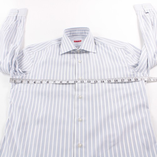 Camicia elegante Kiton nuova senza etichette taglia 15,5 39 blu con righe bianche 100% cotone - Foto 5 di 9