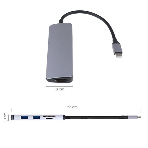5in1 Multi Port Type C Adaptor Hub with SD Card Reader USB 4K Full HD - Picture 5 of 9
