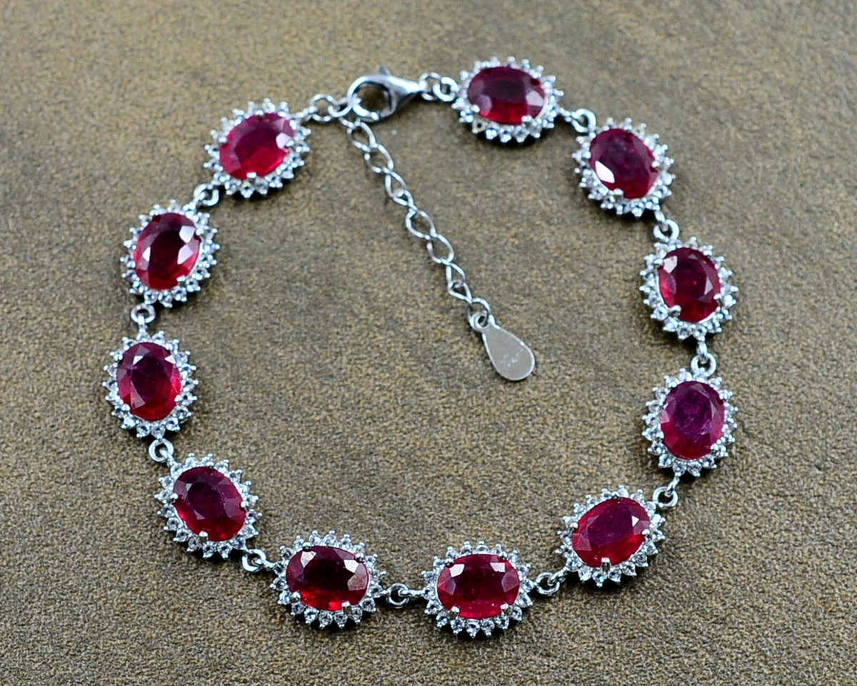 Natural Genuine Ruby Cut Gem 925 Sterling Silver July Birthstone Chain  Bracelet