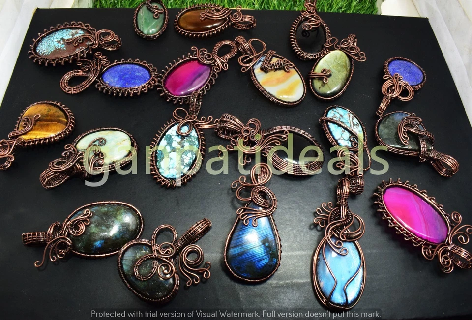 Lotes por atacado de pingentes de fio de cobre olho de tigre e mix de pedras preciosas - Imagem 3 de 4