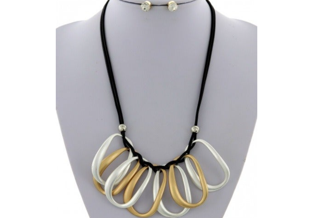 Black Cord Multi Link Oval Gold Silver Fashion Necklace  display picture 2