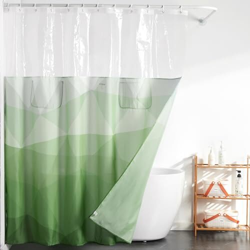 Waterproof Fabric & PEVA Ombre Shower Curtain or Liner Set with 6 Storage - Picture 2 of 6