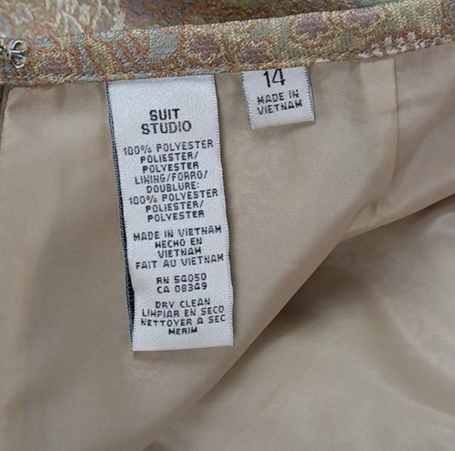 Suit Studio 2PC Beige Floral Metallic Brocade Jacket Skirt Suit Set Size 14 - Picture 18 of 21