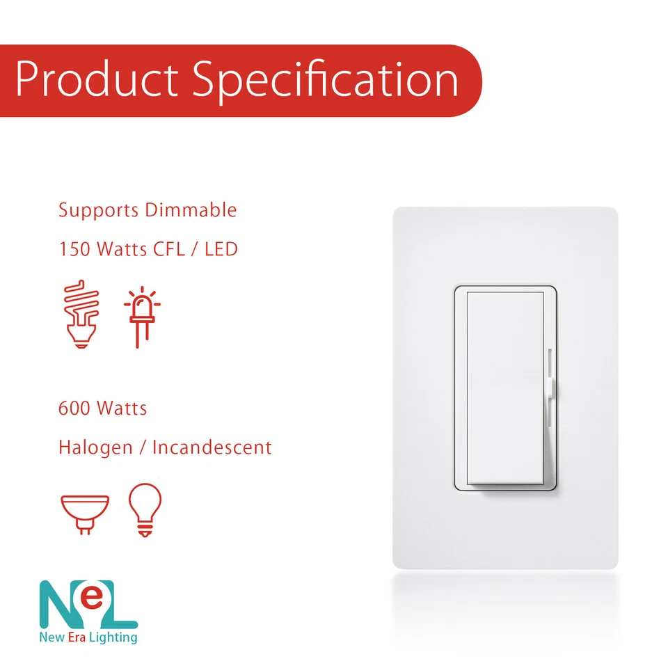 LED Decora Rocker Dimmer, Single & 3-Way Switch, CFL 600W / LED 150W - Image 3 of 4