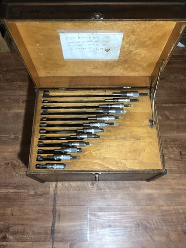 Starrett, Mitutoyo, Brown And Sharpe 0-12” Outside Micrometer Set In Wood Box 